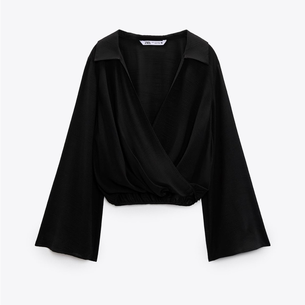 ZARA CROPPED WRAP FRONT BLOUSE